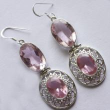 Pink Quartz Gemstone Earring 925 Solid Silver Handmade Jewelry