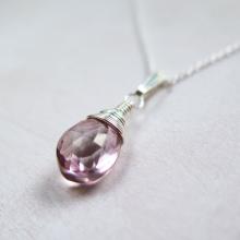 Pink Quartz Necklace, October Birthstone Necklace, Rose Quartz, Pink Gemstone Jewelry, Sterling Silver, Wire Wrapped