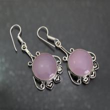 Pink chalcedony earrings 92.5 sterling silver overlay earrings, gemstone cabochon earrings,Pink chalcedony gemstone