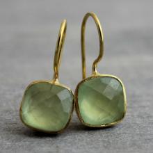 Prehnite Cushion Cut Earrings- Christmas Gift for Her - Gold Earrings - Wedding- Bridal- Bridesmaid Friendship Gemstone Earrings