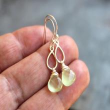 Prehnite Earrings Sterling Silver lime green glowing teardrop gemstone earrings