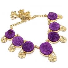 Purple Druzy Statement Necklace Bib Necklace Gemstone Necklace Purple Agate Necklace