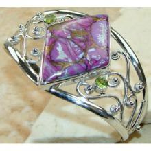 Purple Turquoise, Peridot Faceted Bangle 925 Sterling Silver