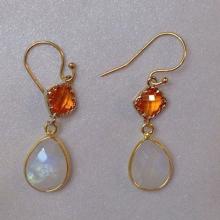 Rainbow Moonstone Earrings Gold Fire Opal & Milky White Bridesmaid Earrings Bridal Wedding Gemstone Earrings