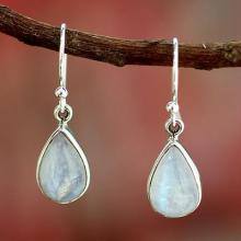 Rainbow Moonstone Earrings India Sterling Silver Jewelry, 'Luminous Light