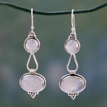 Rainbow Moonstone Earrings Sterling Silver Handmade, 'Goddesses