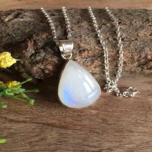 Rainbow Moonstone pendant necklace - Tear drop pendant - Bezel pendant - Gemstone