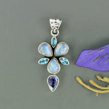 Rainbow Moonstone, Blue Topaz, Amethyst Gemstone Pendant, Solid Sterling Silver Pendant, Natural Gemstone Pendant Gift Jewelry-