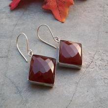 Red earrings - Faceted earrings - Carnelian earrings - Square earrings - Gemstone earrings - Bezel