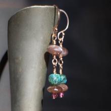 Rose Gold Gemstone Earrings Labradorite Moonstone Rose Gold Earrings Unique Gifts for Her Green Labradorite & Chocolate Moonstone