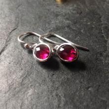 Rose cut gemstone drop earrings with rhodolite garnet