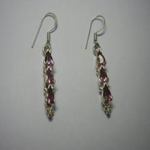 Rubellite Quartz Silver Plated Prong Set Earrings - Gemstone Earrings