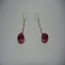 Rubellite Quartz Silver Plated Tear Drop Earrings - Gemstone Earrings