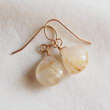 Rutilated Quartz Earrings , Gemstone Earrings , Gold Filled Quartz Earrings , Gold Rutilated Quartz