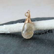 Rutilated Quartz Necklace Mixed Metal Jewelry Gemstone Jewelry Two Tone Jewelry Gold Silver Golden Necklace Rutilated Quartz Pendant