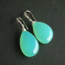 Sea foam green earrings - Chalcedony earrings - Tear drop earrings - Wire wrapped earrings - Jewelry gift ideas