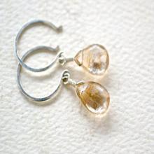 Shimmer Earrings - rutilated quartz gemstone earrings, gold needles, silver drops, handmade jewelry, gifts under 50, bridal jewelry,