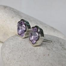 Silver Bezel Amethyst Earring- Flower Shaped Earring- February Birthstone Earring- Purple Earring- Gift for Bridesmaids