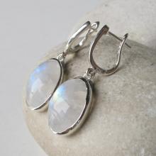 Silver Earrings- Moonstone Earrings- Rainbow Moonstone Earrings- June Birthstone Earrings- Earrings- Leverback Earrings- Bezel