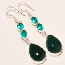 Silver Green Onyx Drop Earrings - Emerald Quartz Earrings - Dangle Earrings Jewelry - Gemstone Earring Jewelry