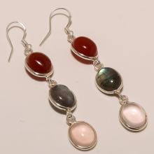 Silver Multi Three Gemstones Design Dangle Earring