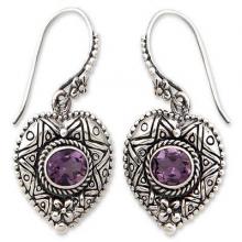 Silver and Amethyst Heart Earrings, 'Love's Miracles'