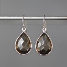 Smokey Quartz Bezels, Brown and Silver, Smokey Quartz Earrings, Silver Bezels, Bridal Jewelry, Gemstone Earrings