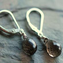 Smoky Quartz Dark Brown Gemstone Earrings, Hot Chocolate Sterling Silver Wire Wrapped, Leverbacks