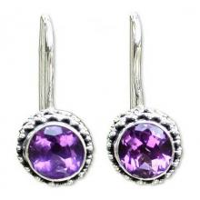 Sterling Silver Amethyst Drop Earrings, 'Purple Spell'