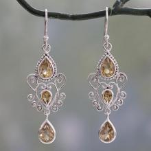 Sterling Silver Dangle Earrings with Pear Shaped Citrines, 'Enchanted Princess'