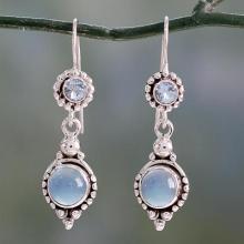 Sterling Silver Earrings with Blue Topaz and Chalcedony, 'Blue Reverie