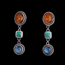 Sterling Silver Gemstone Earrings Moonstone, Amber, Turquoise