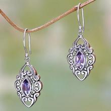 Sterling Silver and Amethyst Earrings from Bali, 'Royal Seal'