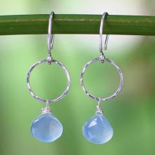 Sterling Silver and Chalcedony Dangle Earrings, 'Mystic Solo'