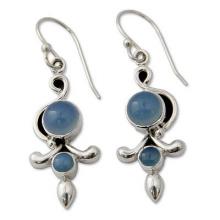 Sterling Silver and Chalcedony Earrings India Jewelry, 'Sky Garland'