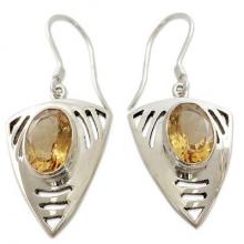 Sterling Silver and Citrine Dangle Earrings, 'Lemon Dewdrop'