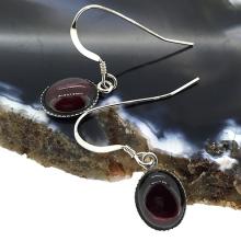 Sterling Silver and Red Garnet Gemstones Drop Earrings