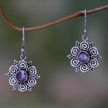 Sumatran Amethyst Floral Earrings, 'Sumatran Blossom'