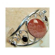 Sunstone Garnet Faceted Bangle 925 Sterling Silver