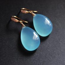 Tear drop earrings - Golden earrings - Blue earrings - Bridal earrings jewelry - Chalcedony earrings - Jewelry gift ideas