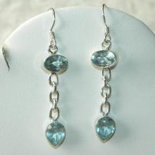 Topaz Earrings Handmade Natural Blue Faceted Semiprecious Gemstone Sterling Silver Dangle Earrings  Women's Topaz Jewelry