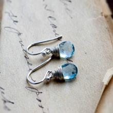 Topaz Earrings, Drop Earrings, Blue Topaz, Sky Blue Topaz, Wire Wrapped, Sterling Silver,