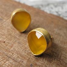 ellow Stone Earrings-Stone Studs- Silver Topaz Post Earrings- Yellow Quartz Earrings- Citrine Earrings