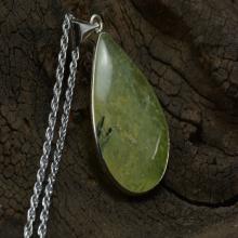 prehnite necklace, yellow green pendant, teardrop necklace, gemstone pendant necklace, copper necklace, chain necklace, prehnite jewelry